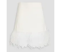 Feather-embellished crochet-knit mini skirt - White