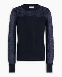 See by Chloé Lace-paneled cotton and cashmere-blend sweater - Blue Blue