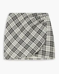 Alessandra Rich Wrap-effect Prince of Wales checked wool mini skirt - Black Black