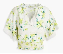 Alice Olivia - Tabitha smocked floral-print broderie anglaise cotton blouse - Yellow