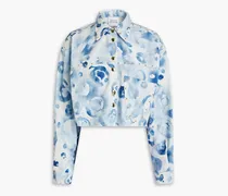 River Jaguar cropped printed cotton-twill jacket - Blue