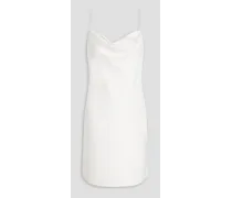 Crystal-embellished draped stretch-satin mini slip dress - White