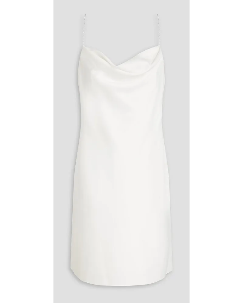 Aidan Mattox Crystal-embellished draped stretch-satin mini slip dress - White White