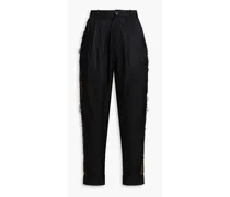 Eilian cropped twill and corded lace tapered pants - Black