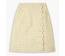 Scalloped checked cotton-blend bouclé-jacquard skirt - Yellow