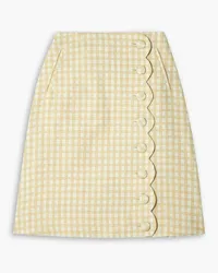 Lisa Marie Fernandez Scalloped checked cotton-blend bouclé-jacquard skirt - Yellow Yellow