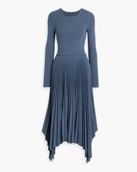 Joseph Pleated ribbed wool-blend and flannel midi dress - Blue Blue