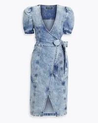 Retrofête Zelda acid-wash denim midi wrap dress - Blue Blue