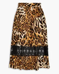 Moschino Lace-trimmed leopard-print silk crepe de chine midi skirt - Animal print Animal