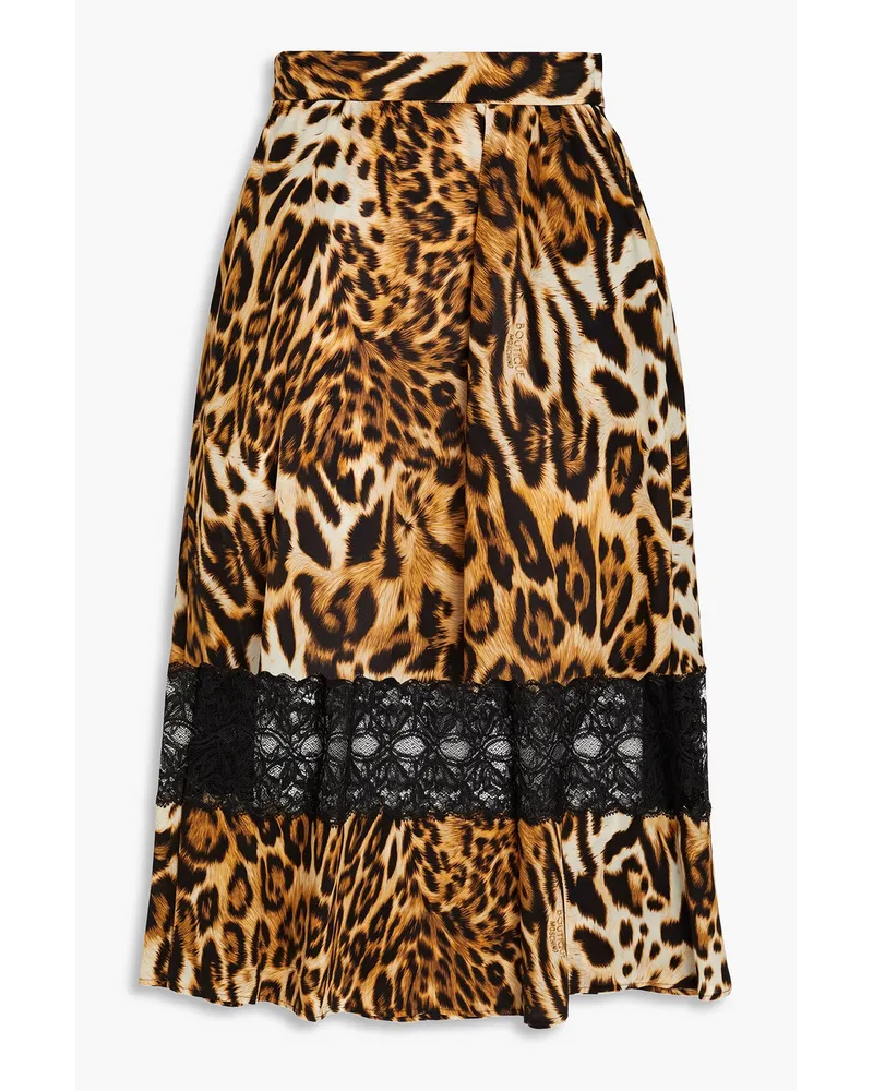 Moschino Lace-trimmed leopard-print silk crepe de chine midi skirt - Animal print Animal
