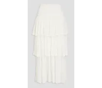 Tiered crocheted cotton midi skirt - White