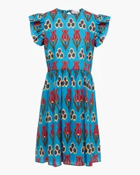 RED Valentino Open-back printed cotton-poplin mini dress - Blue Blue