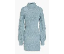 Tinna pointelle-knit turtleneck mini dress - Blue