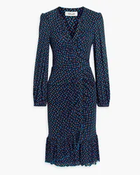 Diane von Furstenberg Rio ruched printed stretch-mesh dress - Blue Blue