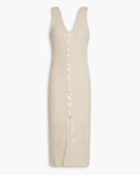 Enza Costa Button-embellished cotton-blend midi dress - White White