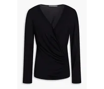 Wrap-effect ruched knitted sweater - Black