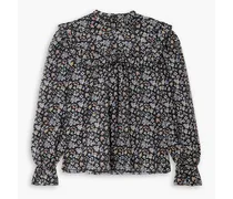 Lucinda ruffled floral-print cotton-voile blouse - Black
