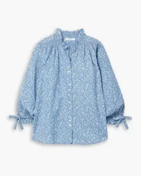 DÔEN Rose floral-print organic cotton-blend voile blouse - Blue Blue