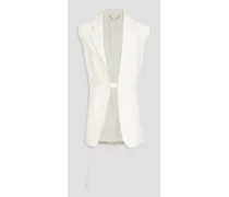 Tweed-paneled crepe vest - White
