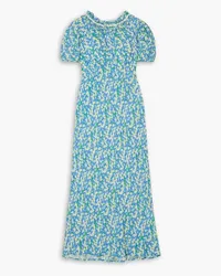 RIXO Deia ruffled floral-print voile midi dress - Blue Blue