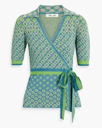 Diane von Furstenberg Marnee metallic jacquard-knit cotton-blend wrap top - Green Green