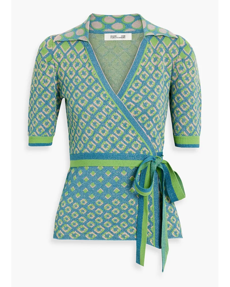 Diane von Furstenberg Marnee metallic jacquard-knit cotton-blend wrap top - Green Green
