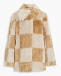 STAND Nani checked faux fur jacket - Neutral Neutral