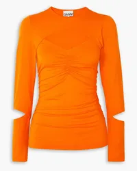 Ganni Cutout gathered stretch-TENCEL Lyocell jersey top - Orange Orange