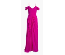 Cold-shoulder draped silk-chiffon gown - Purple