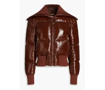 Quilted faux patent-leather down jacket - Brown