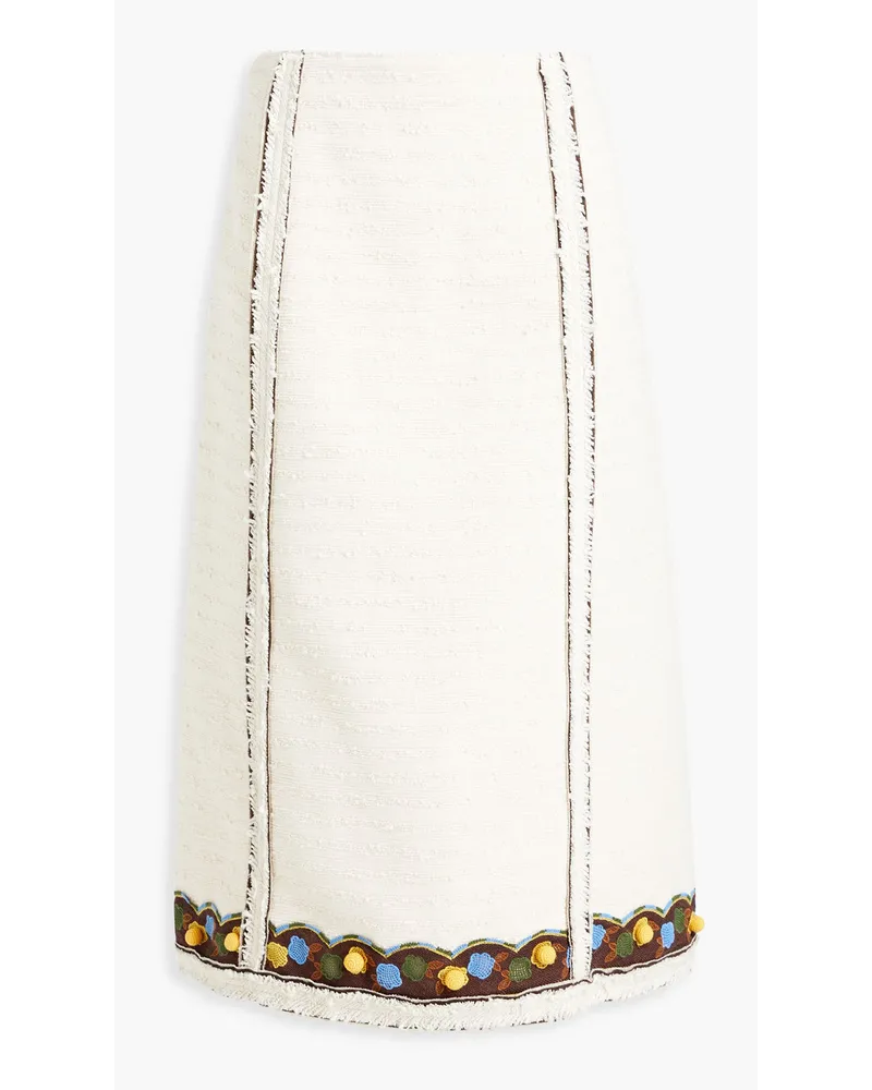 Tory Burch Crochet-trimmed cotton-blend bouclé-tweed skirt - White White