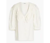 Clairon striped linen-blend twill blouse - White