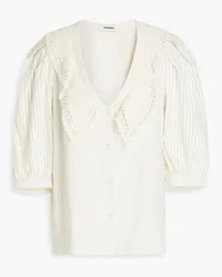 Sandro Striped linen-blend twill blouse - White White