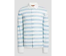 Striped cotton-blend polo shirt - White