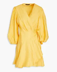 Maje Crinkled linen-blend mini wrap dress - Yellow Yellow