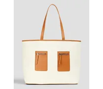 Panda cotton-canvas and leather tote - White
