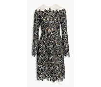Tulle-paneled guipure lace dress - Black