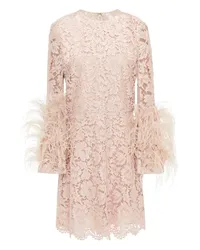 Valentino Garavani Feather-embellished cotton-blend corded lace dress - Pink Pink