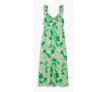 Cecile ruffled printed woven midi dress - Green