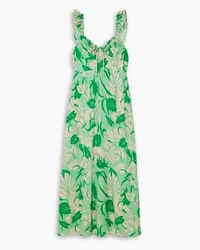 RIXO Cecile ruffled printed woven midi dress - Green Green