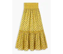 Smocked floral-print cotton-voile maxi skirt - Yellow
