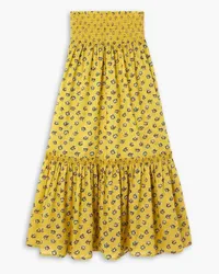 Tory Burch Smocked floral-print cotton-voile maxi skirt - Yellow Yellow