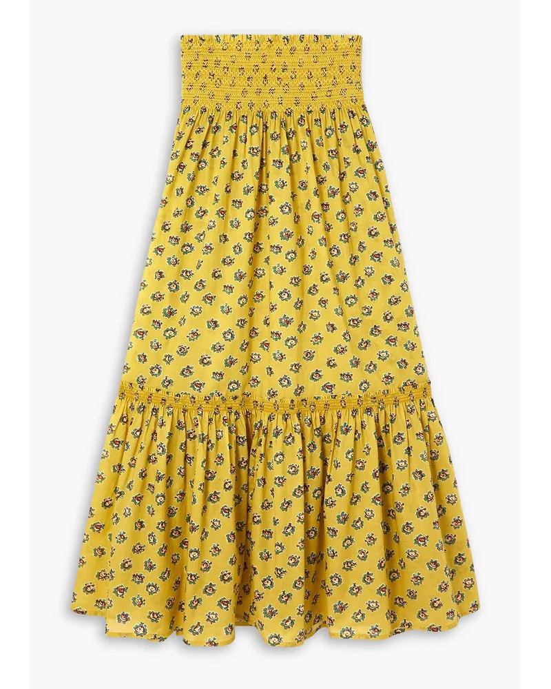 Tory Burch Smocked floral-print cotton-voile maxi skirt - Yellow Yellow