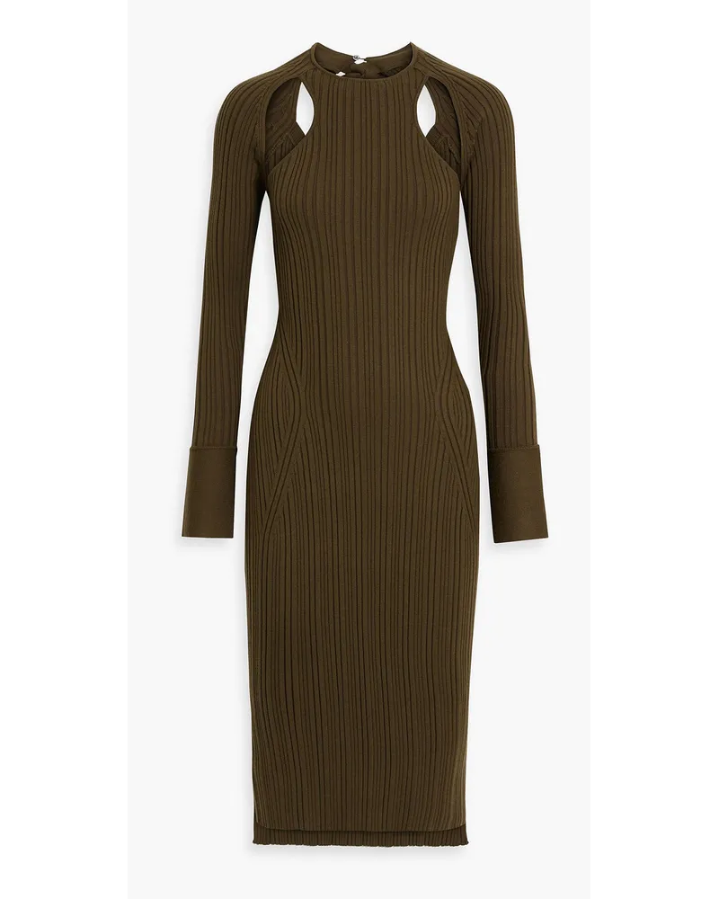 3.1 phillip lim Cutout ribbed-knit wool-blend midi dress - Green Green