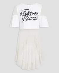 RED Valentino Asymmetric printed cotton-jersey and mesh T-shirt - White White