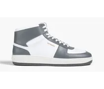 Perforated two-tone leather high-top sneakers - Gray