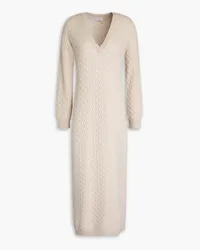 Brunello Cucinelli Bead-embellished cable-knit wool, cashmere and silk-blend midi dress - Neutral Neutral