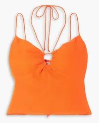 Reformation Octavia shirred georgette halterneck top - Orange Orange