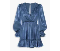 Lavina ruffled metallic georgette mini dress - Blue