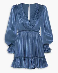 COSTARELLOS Lavina ruffled metallic georgette mini dress - Blue Blue